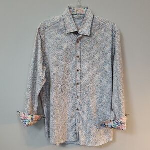 Marcello Shirt Men's L Multicolor Italian Fabric Patterned Contrast Cuffs Office